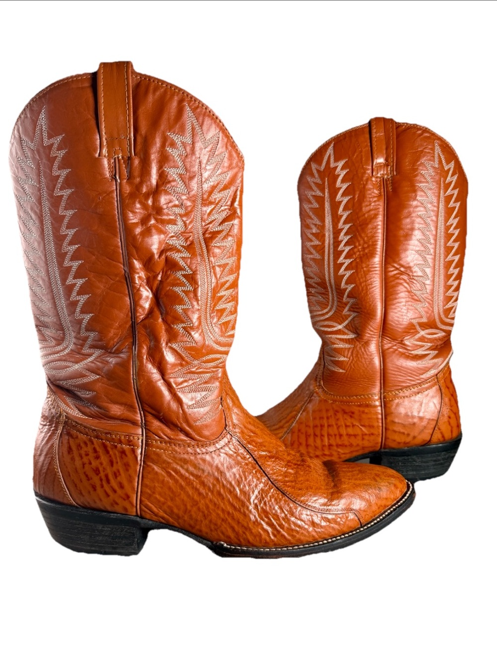 Cowtown Cowboy Western Boots Sz 11 Brown Exotic Shark Leather Vintage